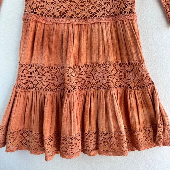 Free People Dress Womens 4 Small Sunrise Distress Tie Dye Boho Cottage Ruffle - Picture 5 of 13